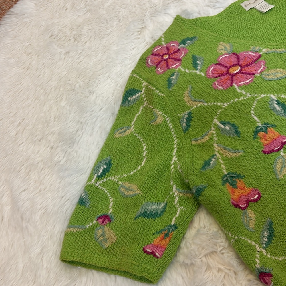 Vintage Northern Isles Sweater Short Sleeved Butterfly and Floral Size Large - Picture 5 of 13